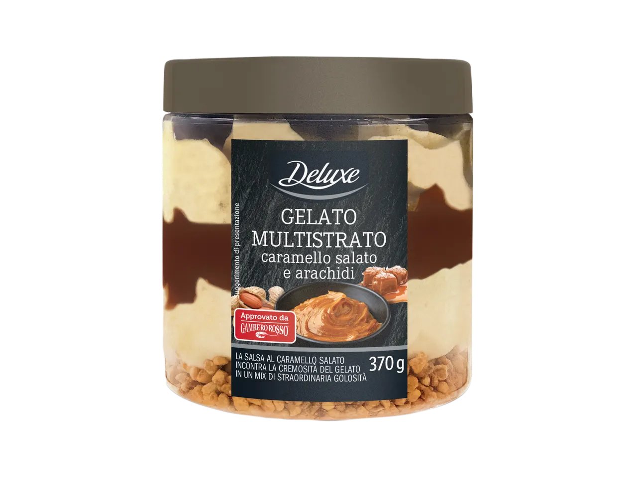 Gelato multistrato con caramello salato e arachidi