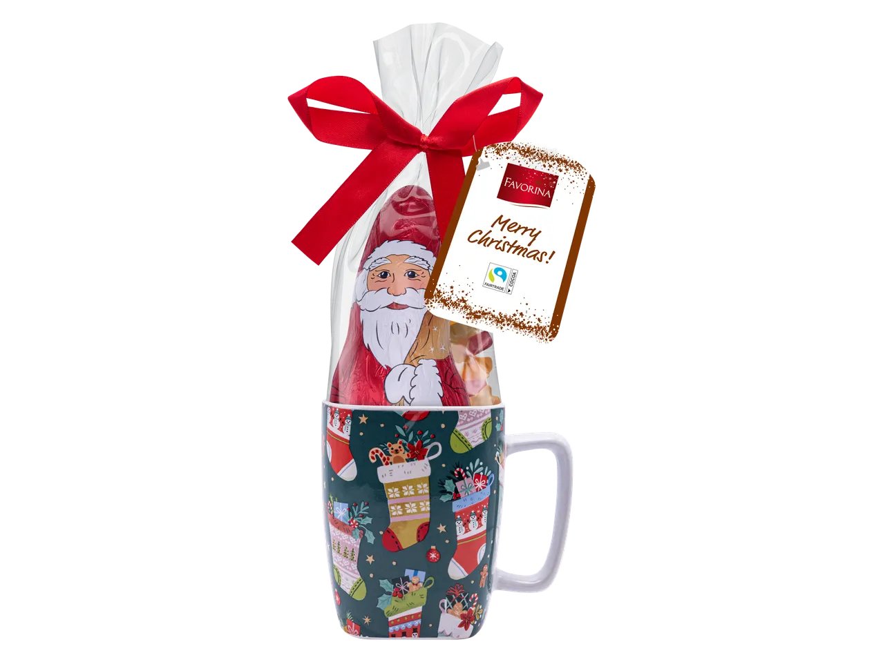 Tazza di Natale con cioccolato e caramelle