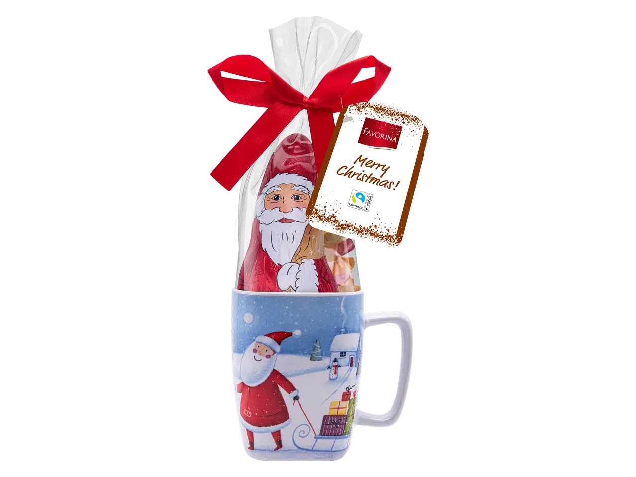 Tazza di Natale con cioccolato e caramelle