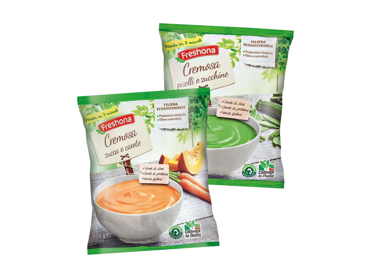 Cremosa zucca e carote o piselli e zucchine