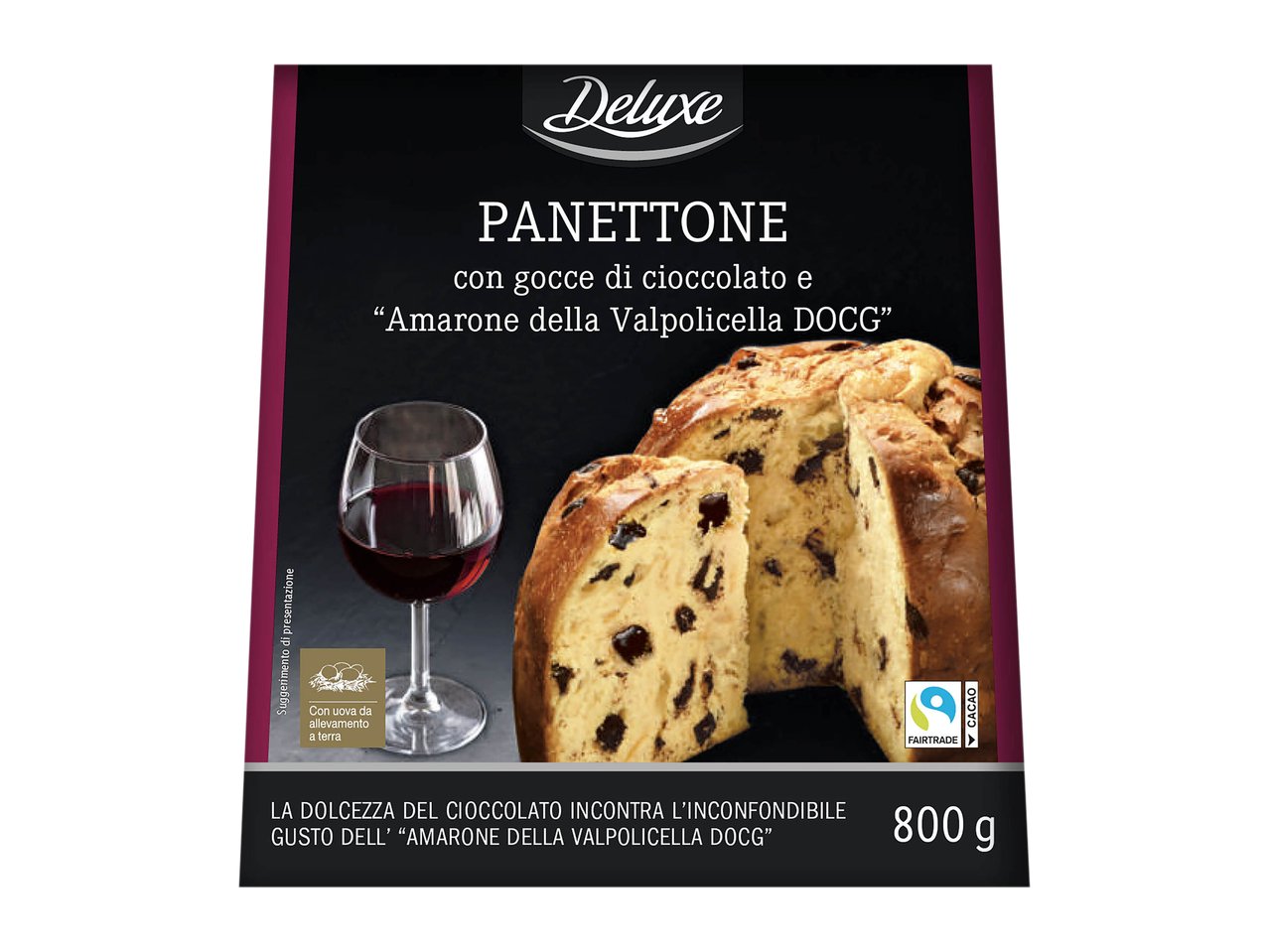 Panettone con gocce di cioccolato e "Amarone della Valpolicella DOCG"