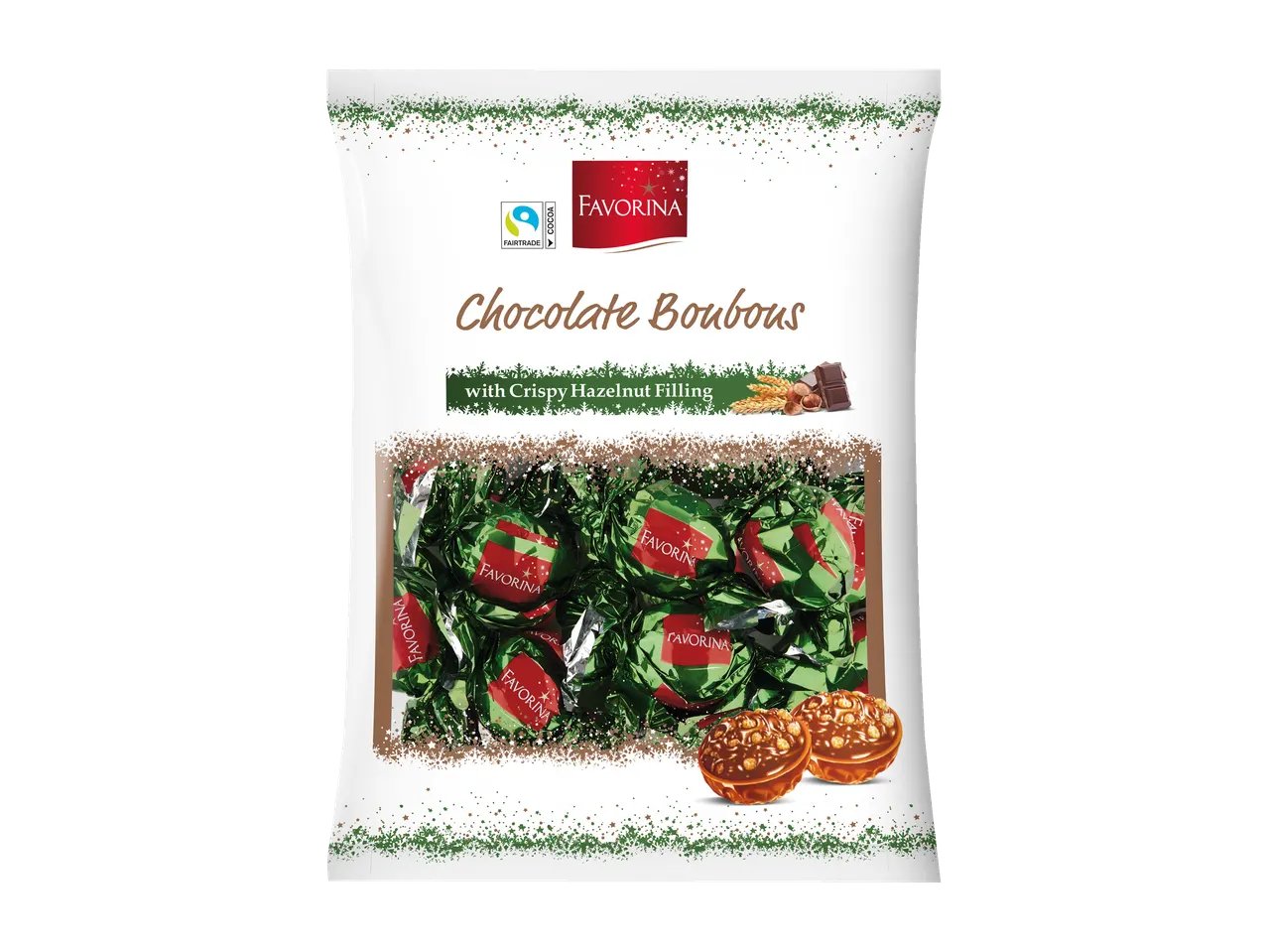 Praline di cioccolato al latte ripiene di crema e cereali