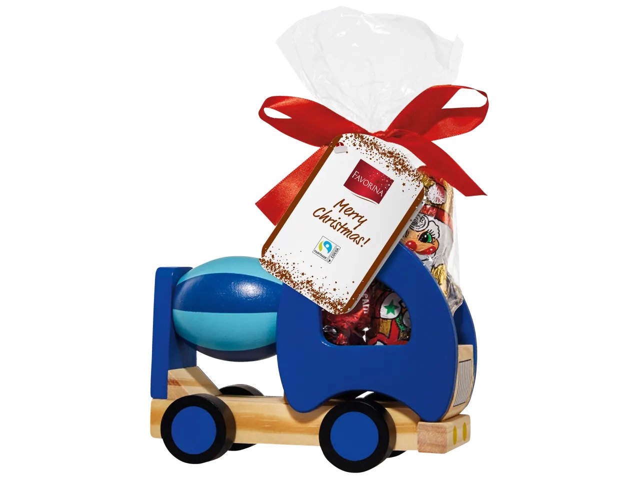 Giochino in legno con cioccolato e caramelle