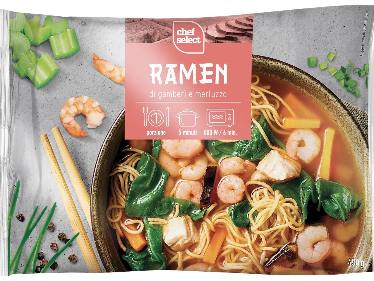 Ramen gamberi e merluzzo