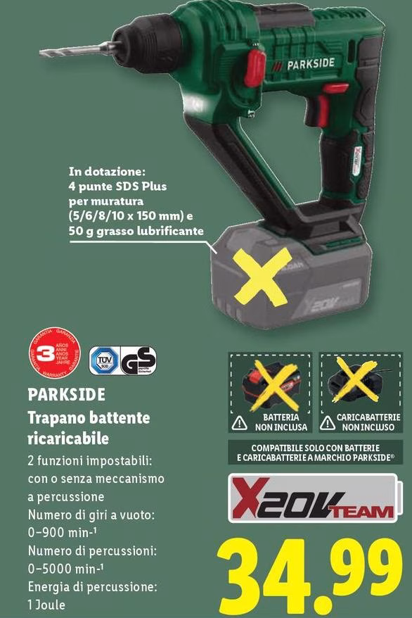 Parkside - Trapano Battente Ricaricabile