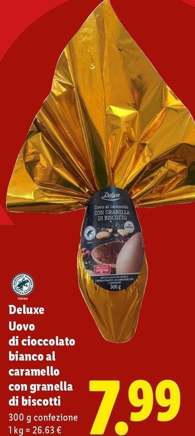 Deluxe - Uovo Di Cioccolato Bianco Al Caramello Con Granella Di Biscotti