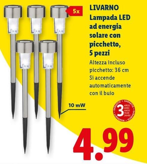 Livarno - Lampada LED Ad Energia Solare Con Picchetto, 5 Pezzi