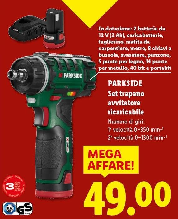 Parkside - Set Trapano Aoviatore Ricaricabile