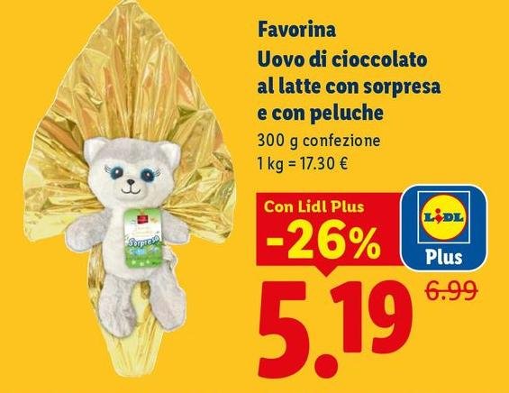 Favorina - Uovo Di Cioccolato Al Latte Con Sorpresa E Con Peluche