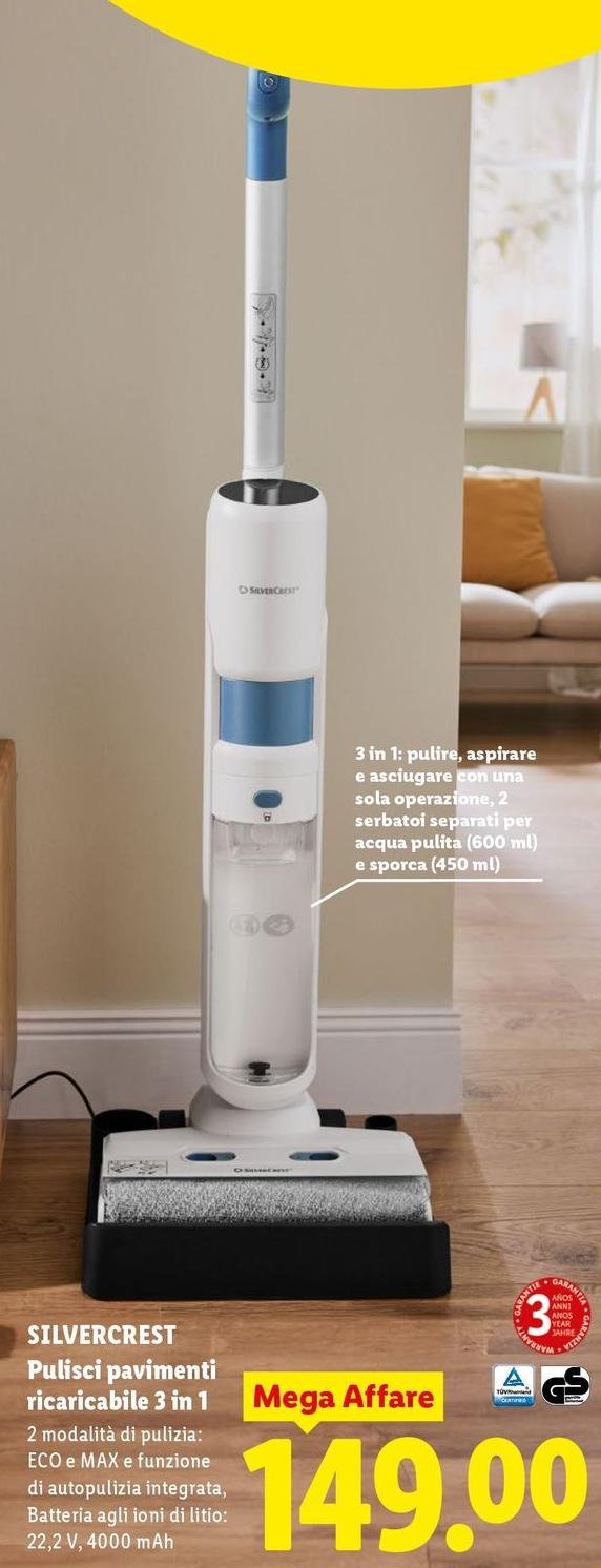 Silvercrest - Pulisci Pavimenti Ricaricabile 3 In 1