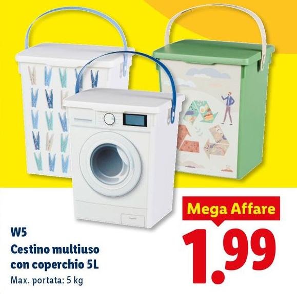 W5 - Cestino Multiuso Con Coperchio 5L