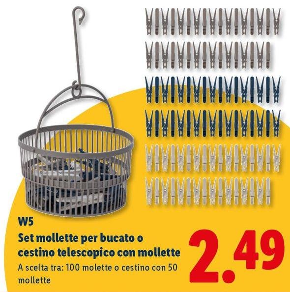 W5 - Set Mollette Per Bucato O Cestino Telescopico Con Mollette