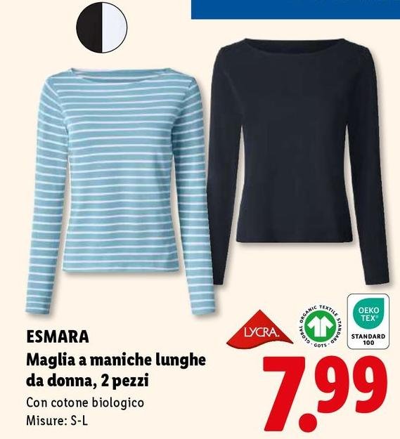 Esmara - Maglia A Maniche Lunghe Da Donna, 2 Pezzi