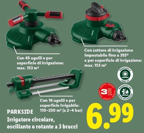 Parkside - Irrigatore Circolare, Oscillante O Rotante A 3 Bracci