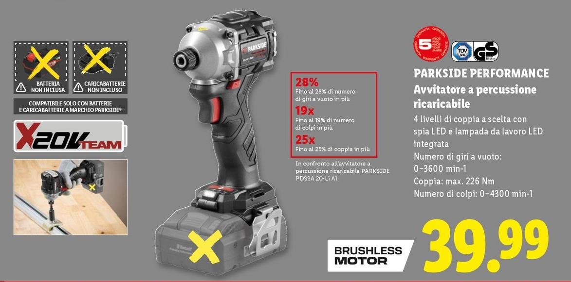Parkside Performance - Avvitatore A Percussione Ricaricabile