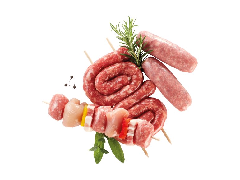 Grigliata mista di suino con spiedini, salsiccia e luganega