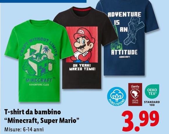 T-Shirt Da Bambino "Minecraft, Super Mario"