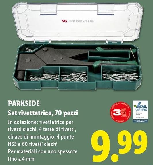 Parkside - Set Rivettatrice, 70 Pezzi