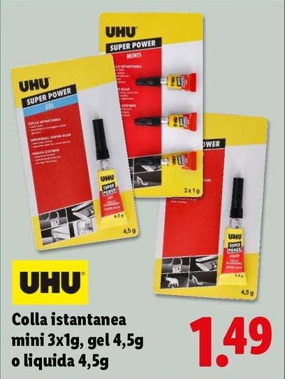 Uhu - Colla Istantanea Mini 3x1g, Gel 4,5g O Liquida 4,5 G