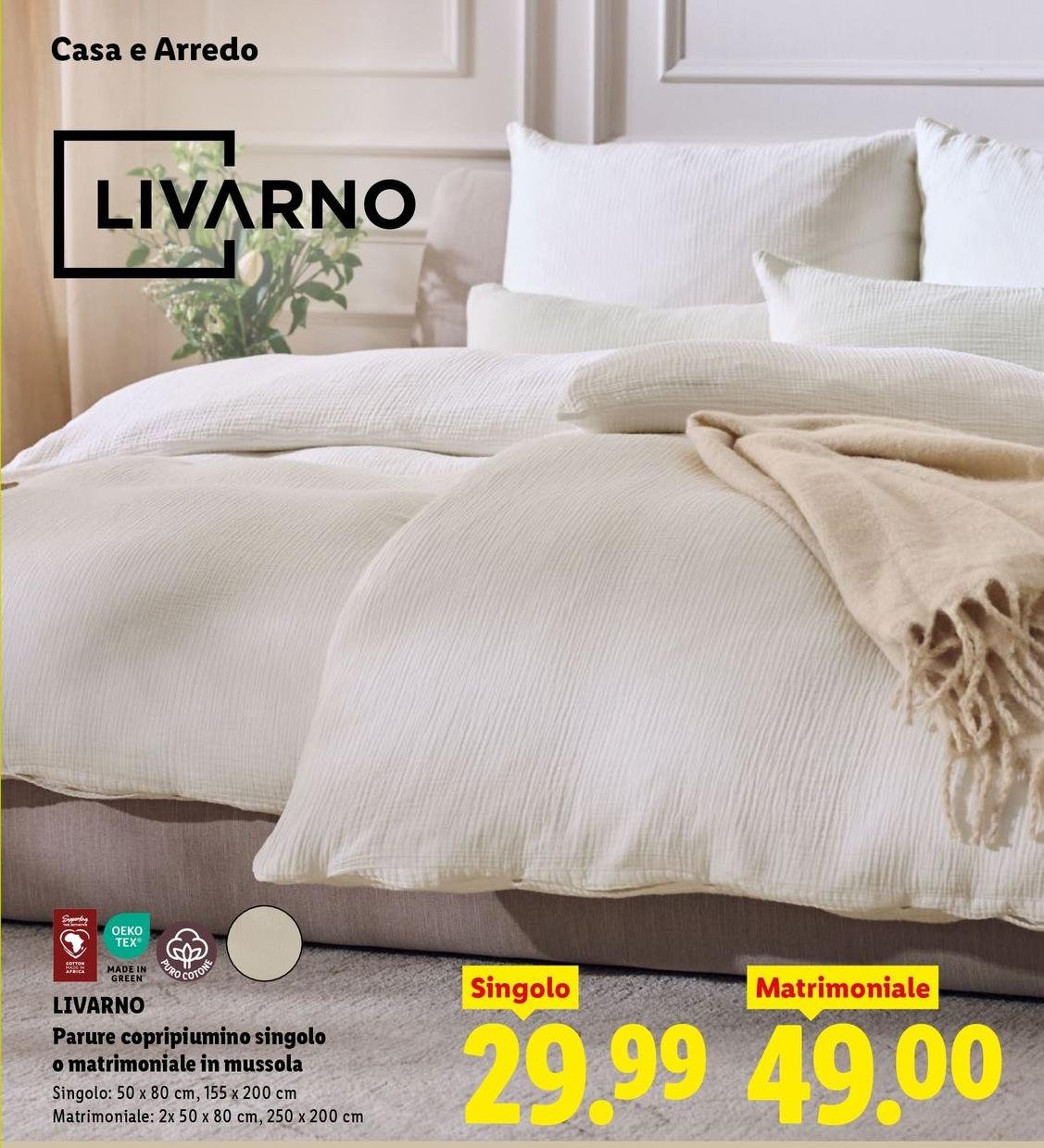 Livarno - Parure Copripiumino Singolo O Matrimoniale In Mussola