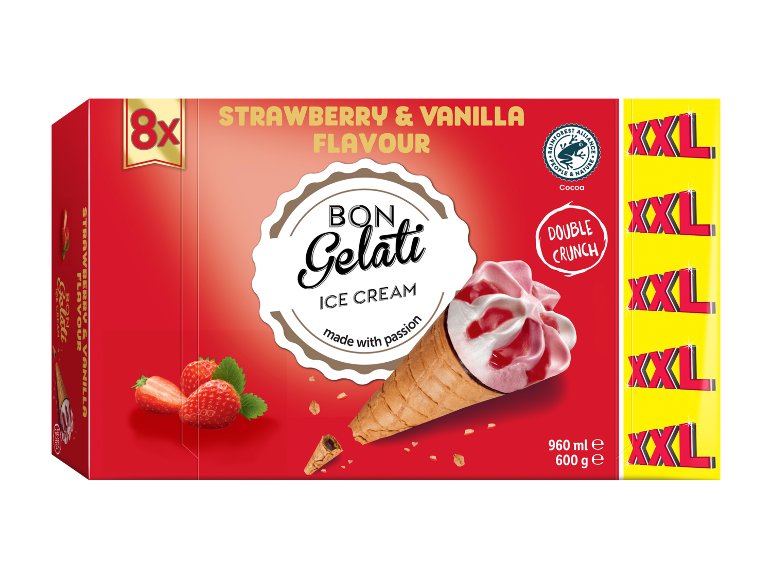 Cono gelato fragola e vaniglia XXL