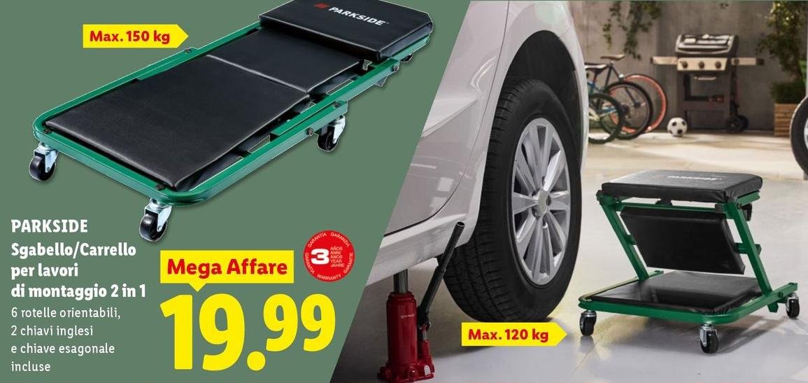 Parkside - Sgabello/Carrello Per Lavori Di Montaggio 2 In 1