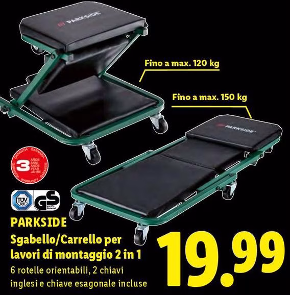 Parkside - Sgabello/Carrello Per Lavori Di Montaggio 2 In 1