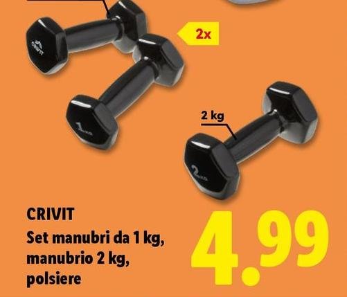 Crivit - Set Manubri Da 1 Kg, Manubrio 2 Kg, Polsiere