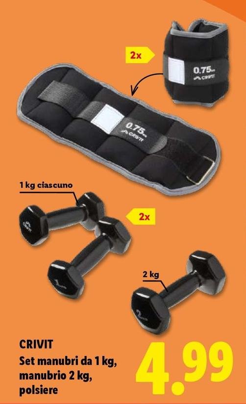 Crivit - Set Manubri Da 1 Kg, Manubrio 2 Kg, Polsiere