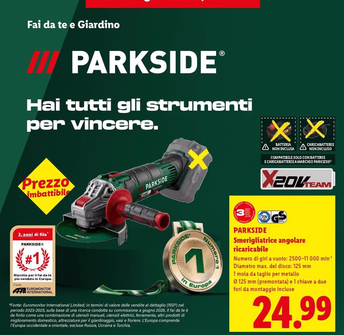 Parkside - Smerigliatrice Angolare Ricaricabile