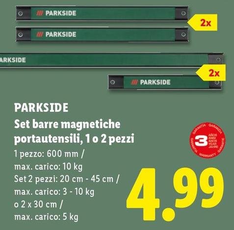 Parkside - Set Barre Magnetiche Portautensili/1 O 2 Pezzi