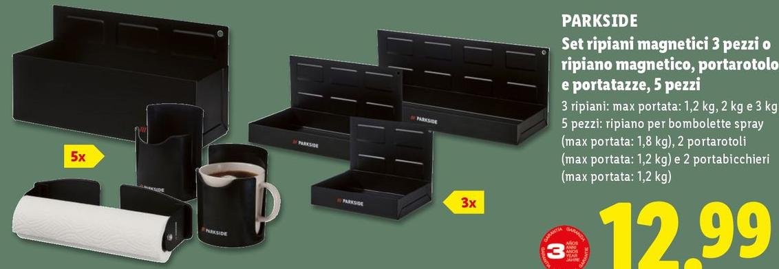 Parkside - Set Ripiani Magnetici 3 Pezzi O Ripiano Magnetico/Portarotolo E Portatazze/5 Pezzi