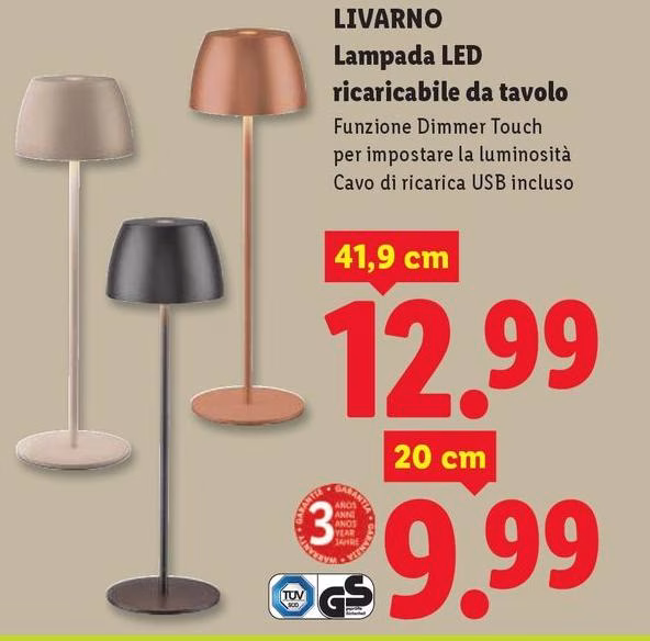 Gs - Lampada Led Ricaricabile Da Tavolo