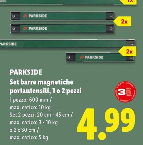 Parkside - Set Barre Magnetiche Portautensili, 1o 2 Pezzi