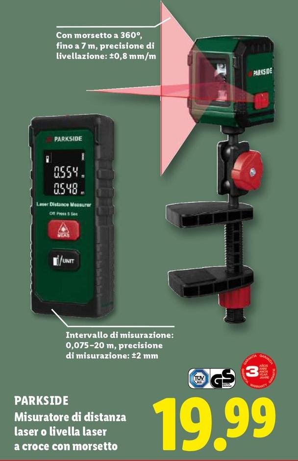 Parkside - Misuratore Di Distanza Laser O Livella Laser A Croce Con Morsetto