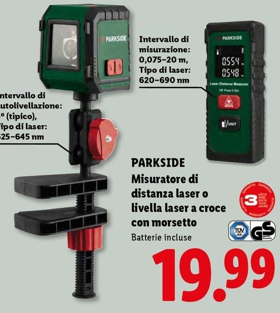 Parkside - Misuratore Di Distanza Laser O Livella Laser A Croce Con Morsetto