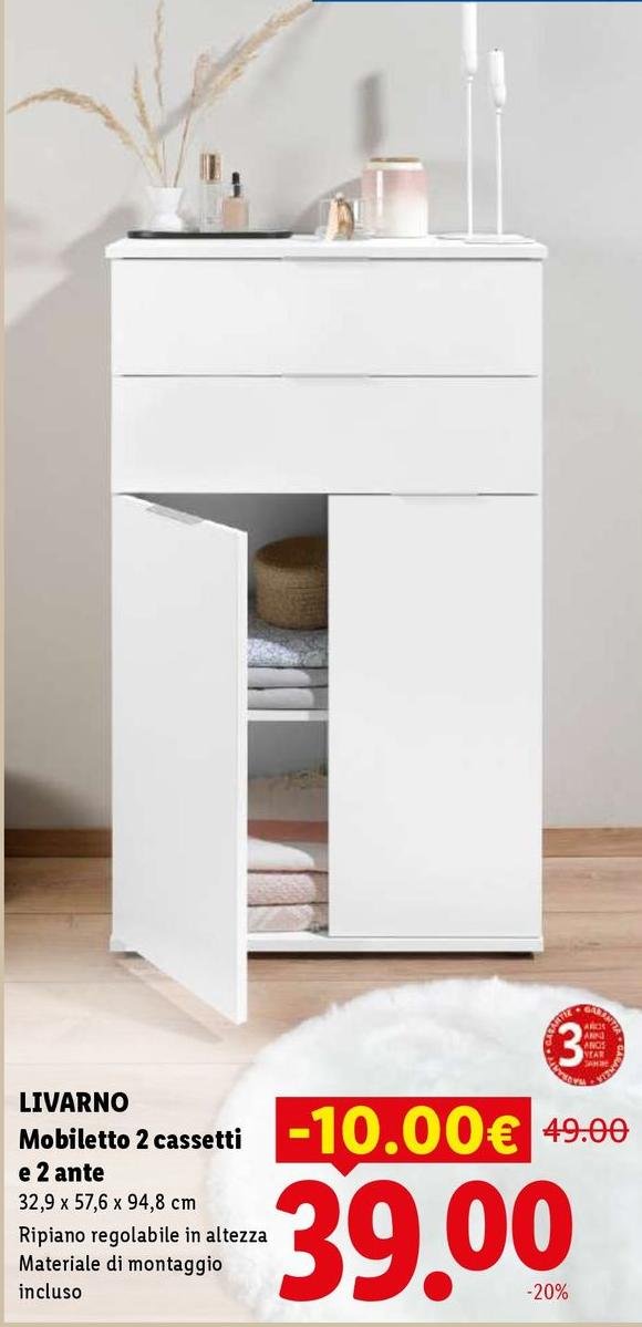 Livarno - Mobiletto 2 Cassetti O 2 Ante