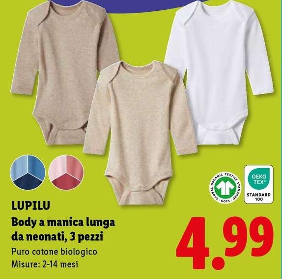 Lupilu - Body A Manica Lunga Da Neonati, 3 Pezzi