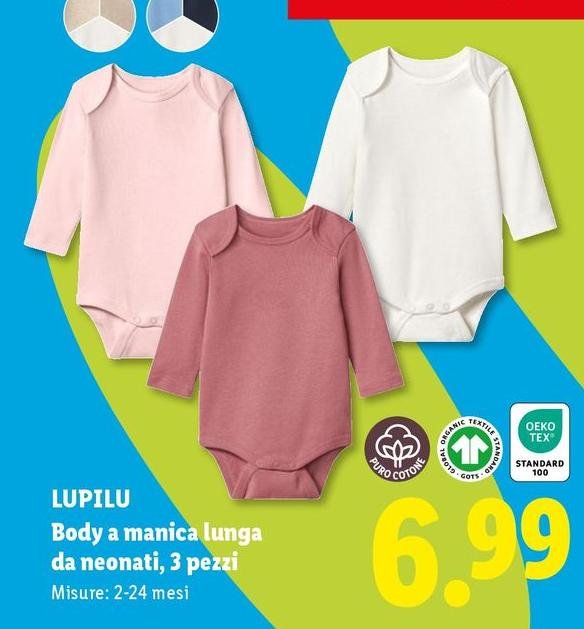 Lupilu - Body A Manica Lunga Da Neonati, 3 Pezzi