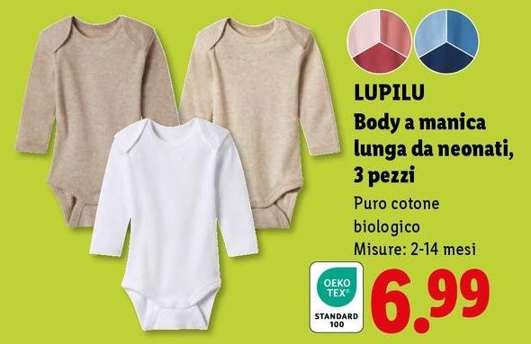 Lupilu - Body A Manica Lunga Da Neonati, 3 Pezzi