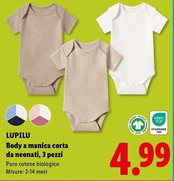Lupilu - Body A Manica Corta Da Neonati, 3 Pezzi