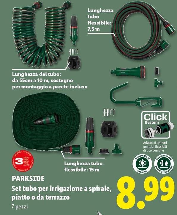 Parkside - Set Tubo Per Irrigazione A Spirale, Piatto O Da Terrazzo