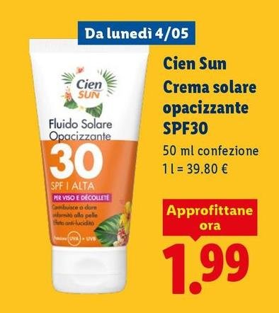 Cien Sun - Crema Solare Opacizzante SPF30