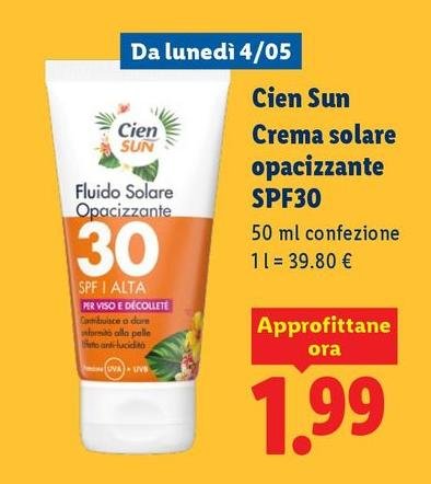 Cien Sun - Crema Solare Opacizzante SPF30