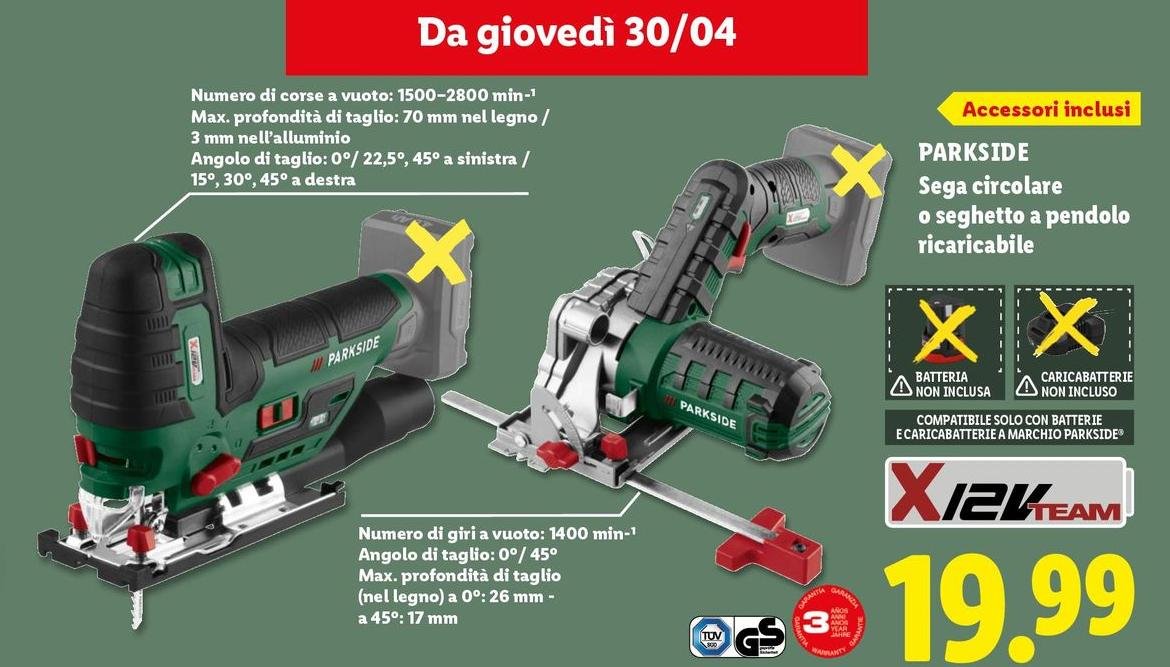 Parkside - Sega Circolare O Seghetto A Pendolo Ricaricabile