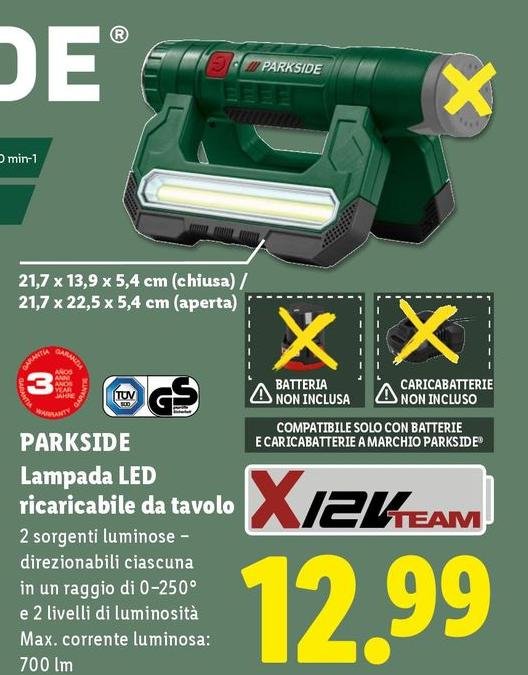 Parkside - Lampada Led Ricaricabile Da Tavolo