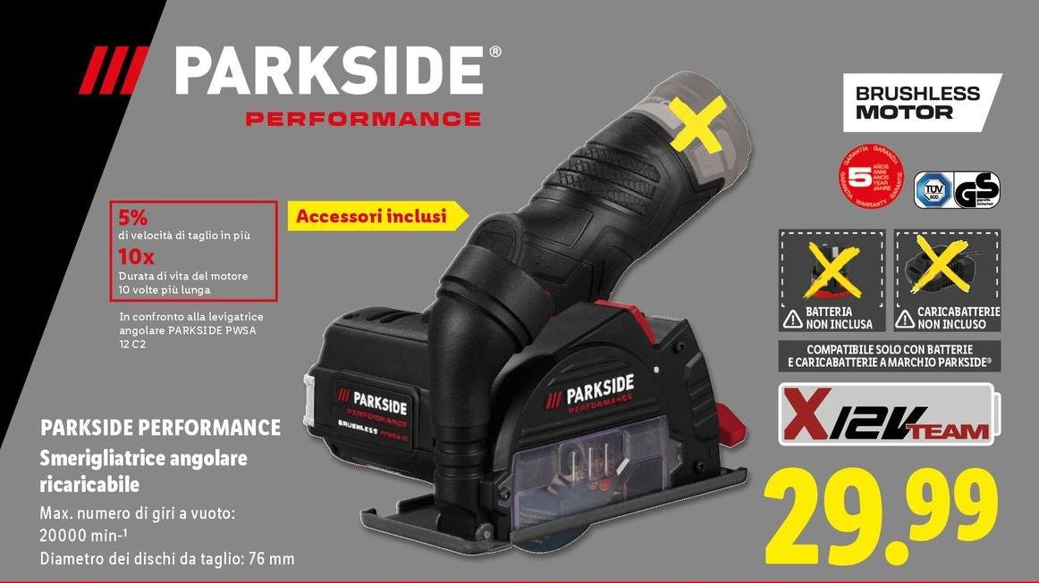 Parkside - Performace Smerigliatrice Angolare Ricaricabile