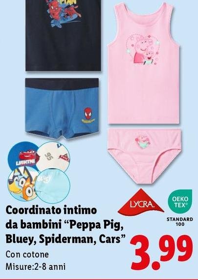 Lycra - Coordinato Intimo Da Bambini "Peppa Pig, Bluey, Spiderman, Cars"