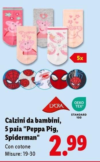 Lycra - Calzini Da Bambini, 5 Paia "Peppa Pig, Spiderman"