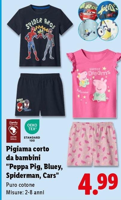 Pigiama Corto Da Bambini "Peppa Pig, Bluey, Spiderman, Cars"